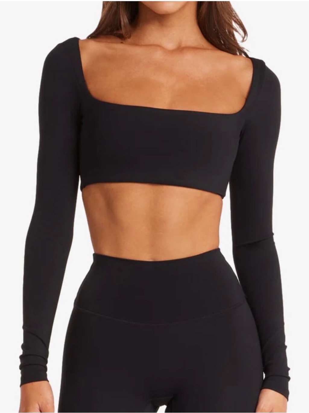 Long Sleeve Black Square Neck Crop Top